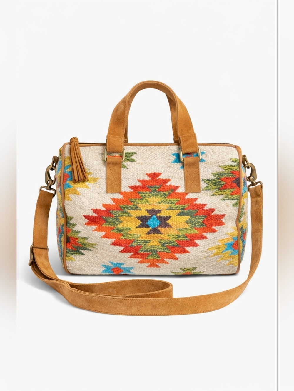 Ruggine Harlow Signature Boston Bag Boho Woven Navajo Print Suede Strap NWT - Picture 2 of 4